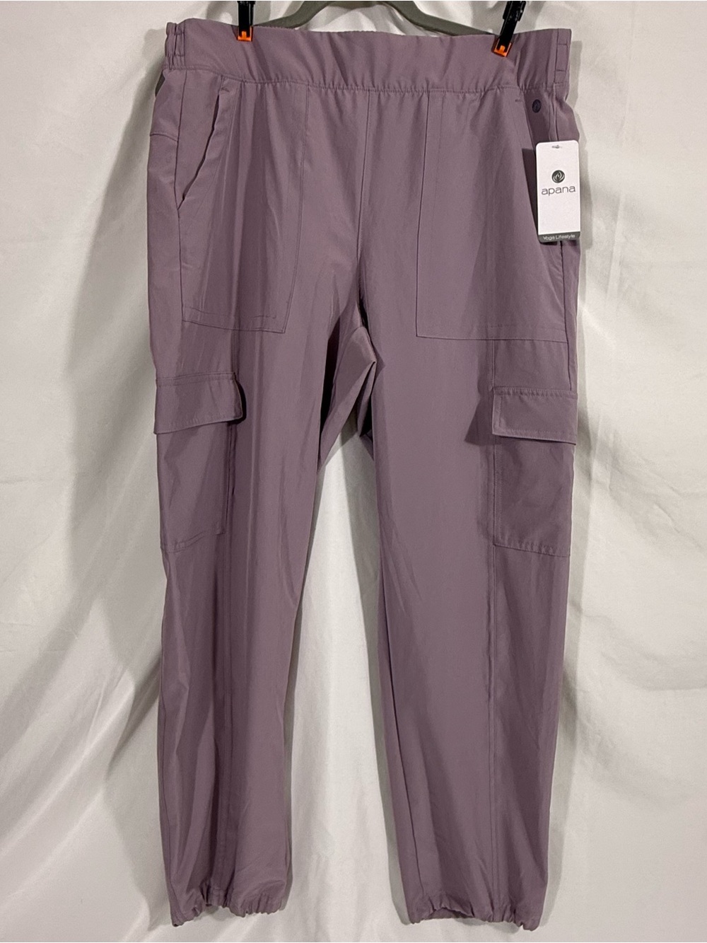 Apana Pants Women Mauve Taupe Cargo Jogger Pockets Elastic Waist Size Large NWT